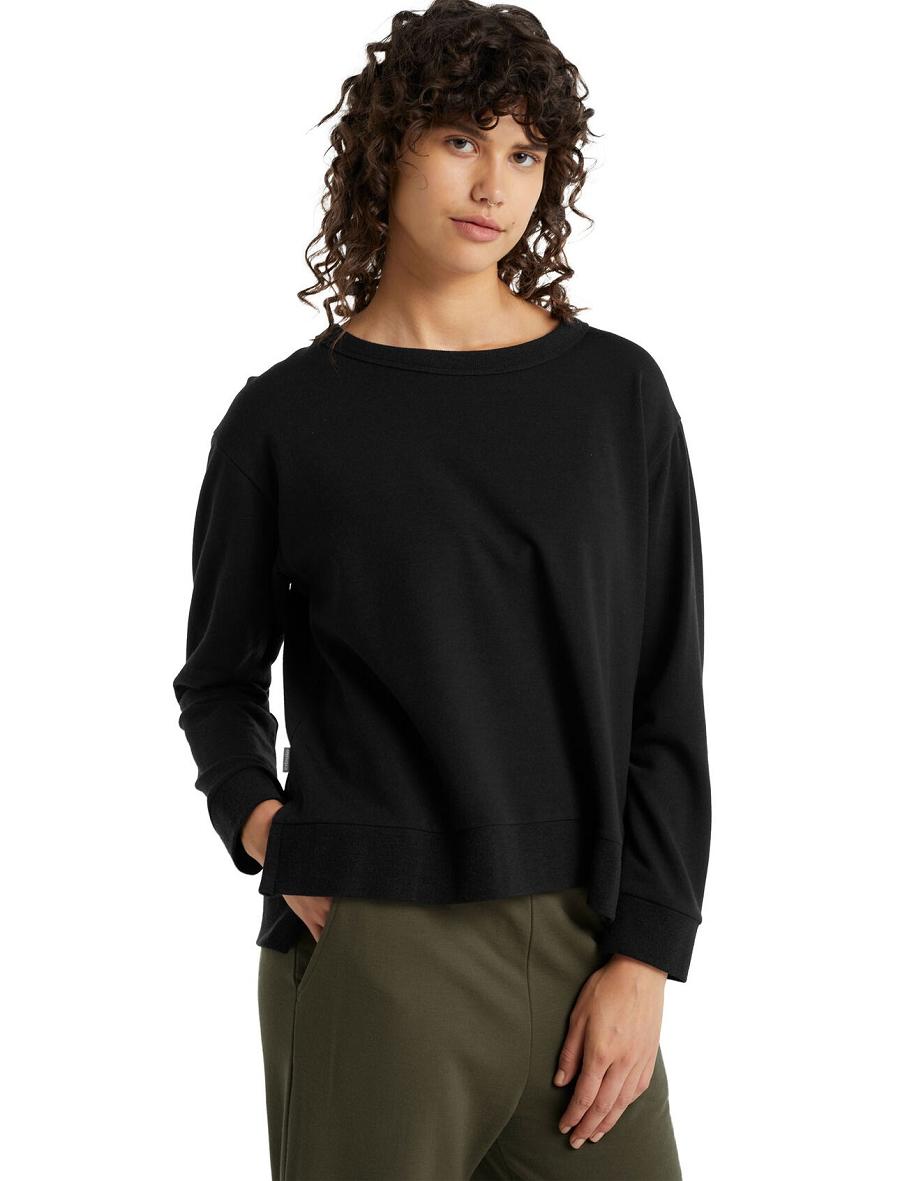 Black Women's Icebreaker RealFleece™ Merino Dalston Long Sleeve Sweatshirts | USA 1614FDNM